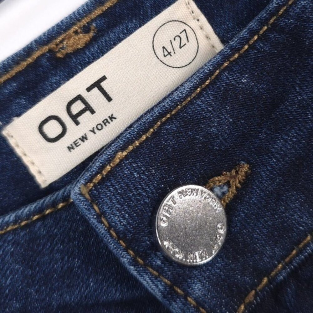 NWT OAT‎ NEW YORK High Rise Wide Leg Rhinestone Pocket Detail Raw Hem Jeans - Picture 6 of 15